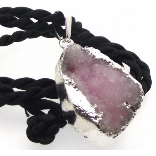 Druzy Pink Quartz Crystal Electroplated Pendant Design 05